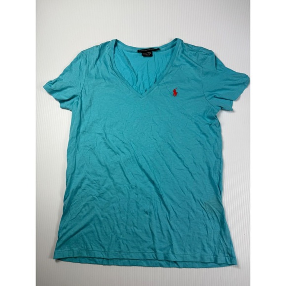 Ralph Lauren Sport V-Neck Pima Cotton Tee Shirt Red Logo Large
